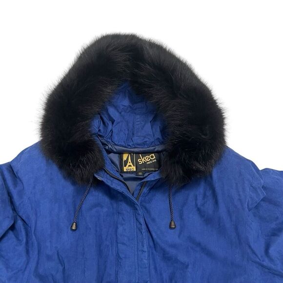 Skea Paris Vail Vintage Ski Zip-up Jacket Faux Fur Trim Winter Coat Blue Size 12 - Picture 3 of 10